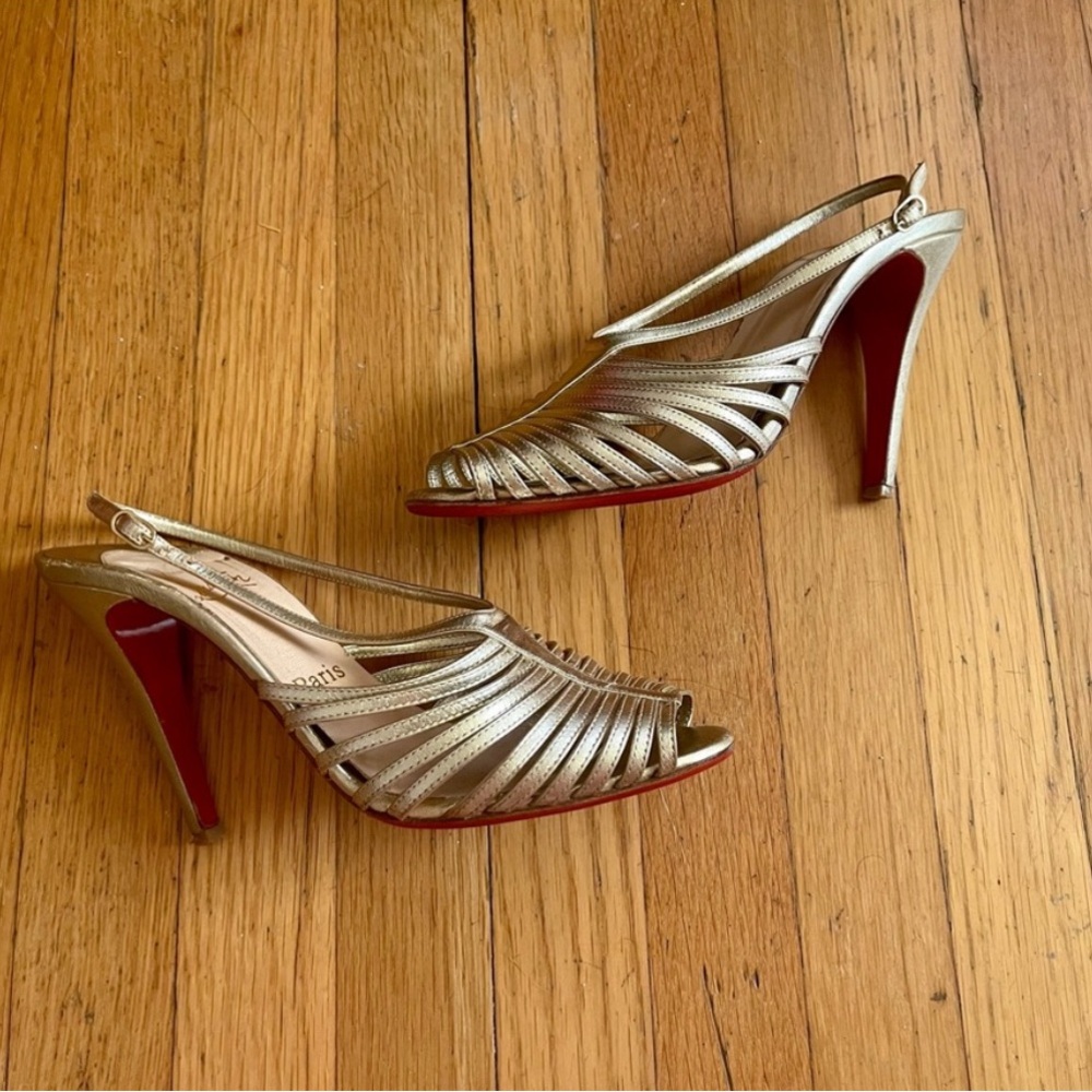 Christian Louboutin Gold Strappy Disco Heels
